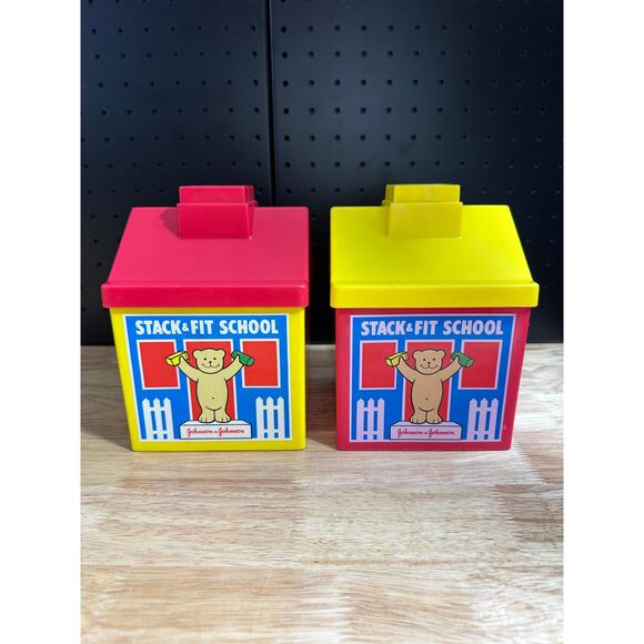 Vintage 1983 Johnson & Johnson Stack & Fit School Stacking Toys - Picture 1 of 6